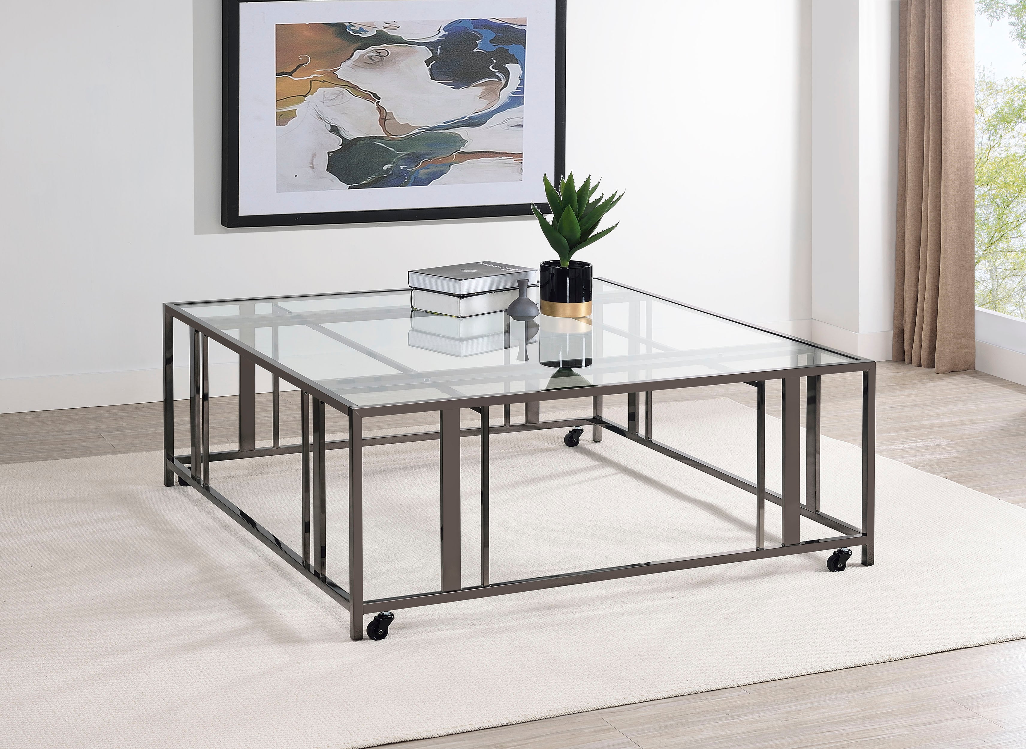 Adri Glass Top Coffee Table w/ Casters