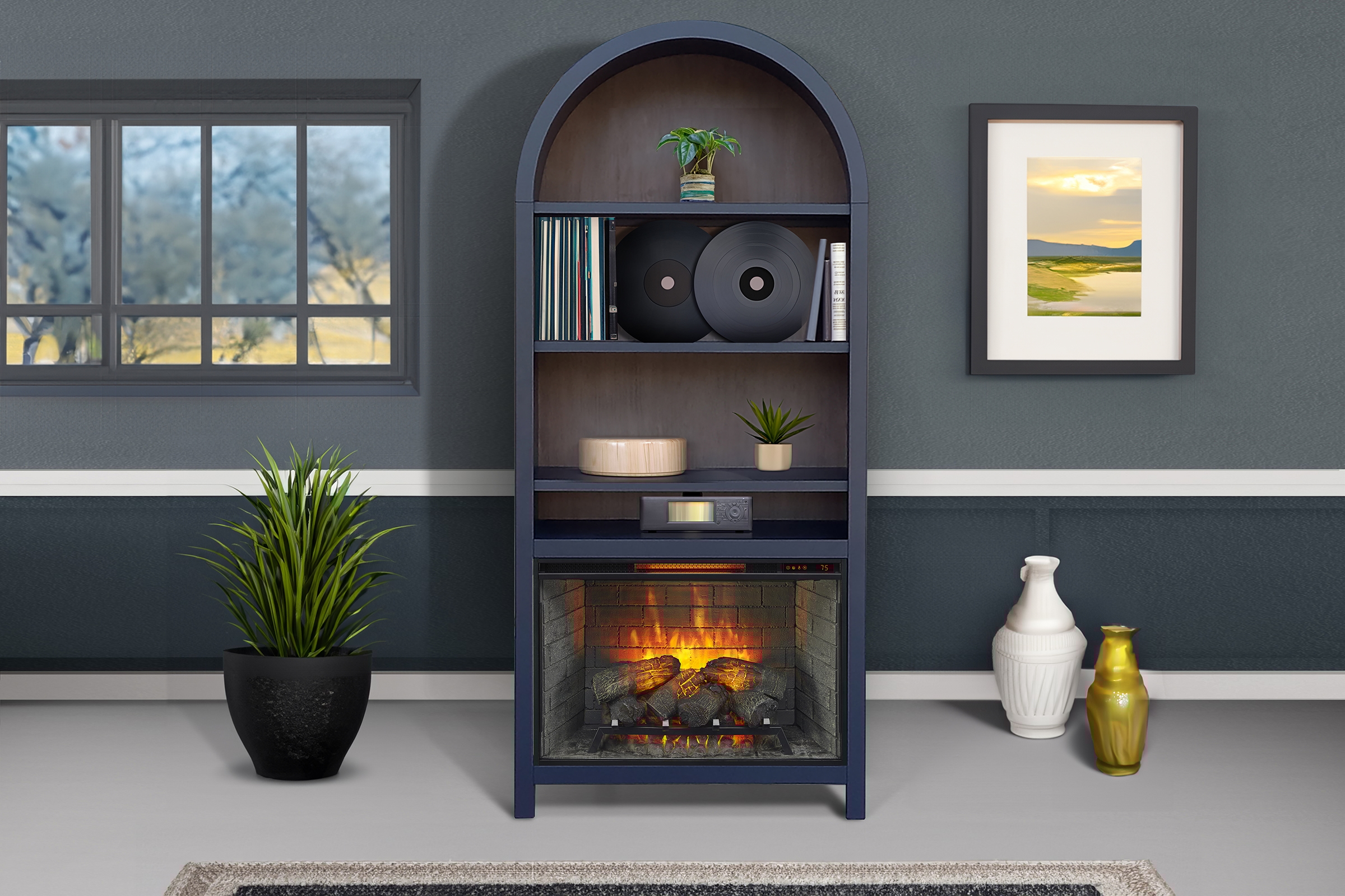 37&amp;quot; Arch Bookcase with Electric Fireplace