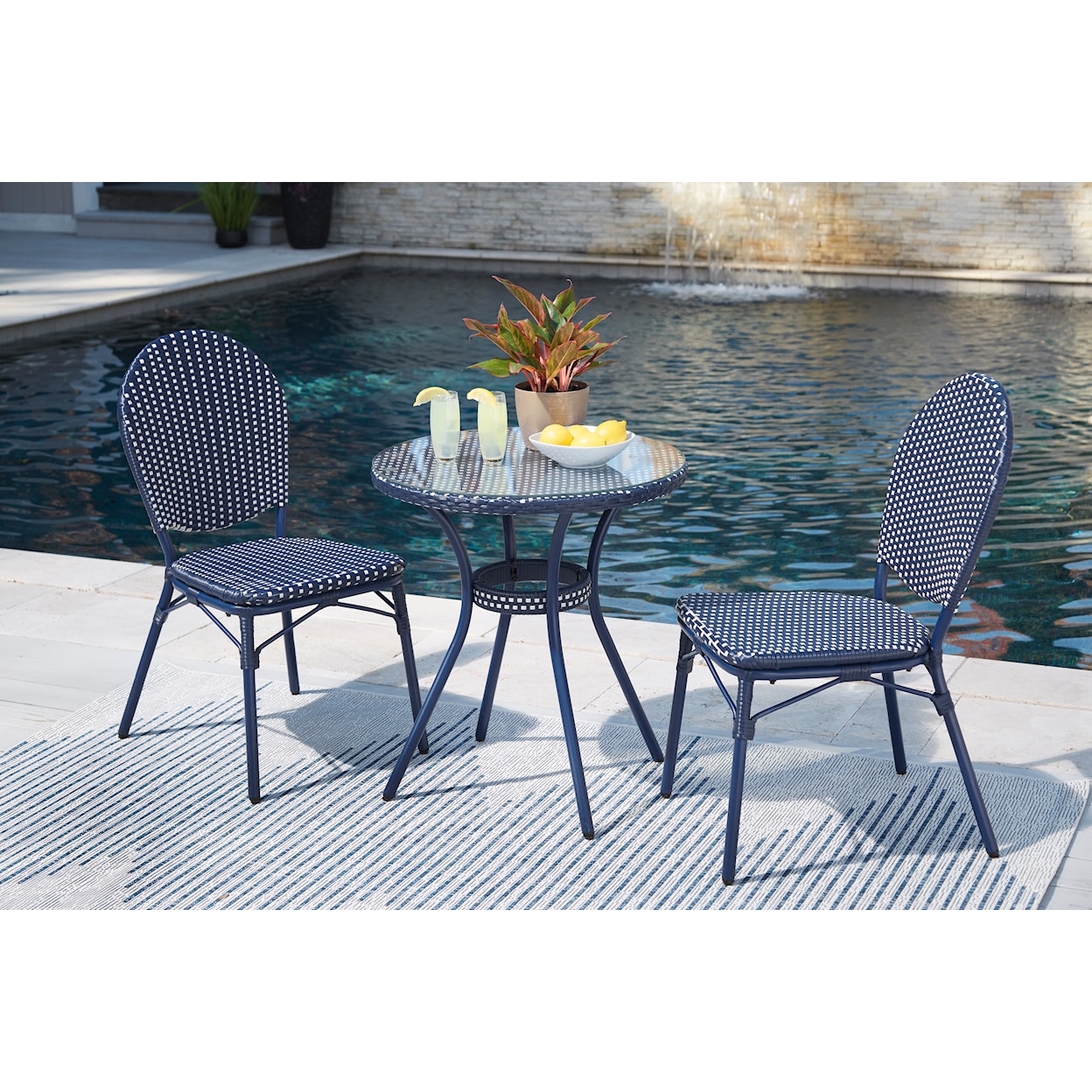 Ashley Furniture Signature Design Odyssey Blue Outdoor Table and Chairs (Set of 3)