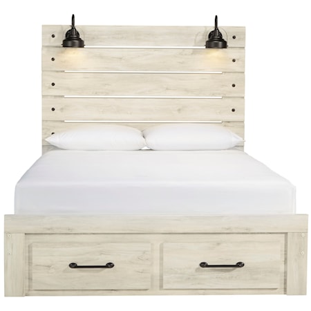 Queen Bed w/ Lights &amp; Footboard Drawers