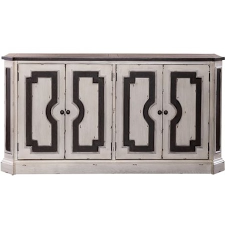 Rustic Two-Tone Contemporary 4-Door Accent Cabinet with Wire-Management 