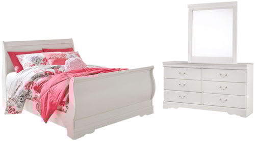 Full Sleigh Bed With Dresser And Mirror