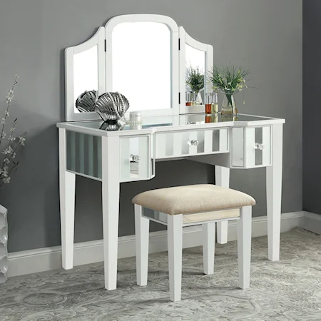 Glam Vanity with Stool and Felt-Lined Top Drawer