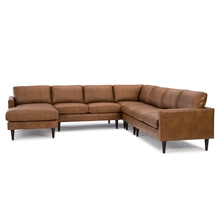 Leather Sectional Sofa w/ Chaise &amp; Wood Feet