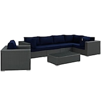 7 Piece Outdoor Patio Sunbrella® Sectional Set - Navy