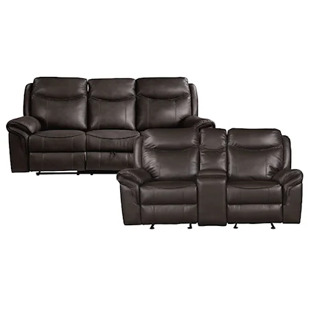 Casual 2-Piece Living Room Reclining Set with USB Ports