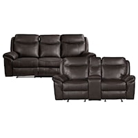 Casual 2-Piece Living Room Reclining Set with USB Ports