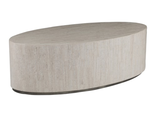Contemporary Oval Cocktail Table with Travertine Top