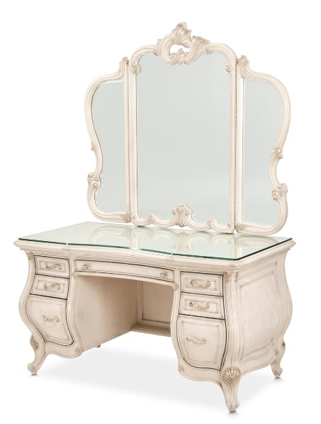 Michael Amini Platine de Royale 7-Drawer Vanity Desk and Mirror