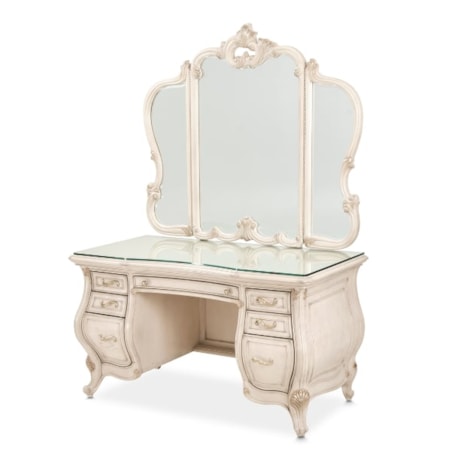 7-Drawer Vanity Desk and Mirror