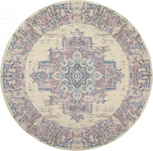 8'  Ivory/Pink Round Rug