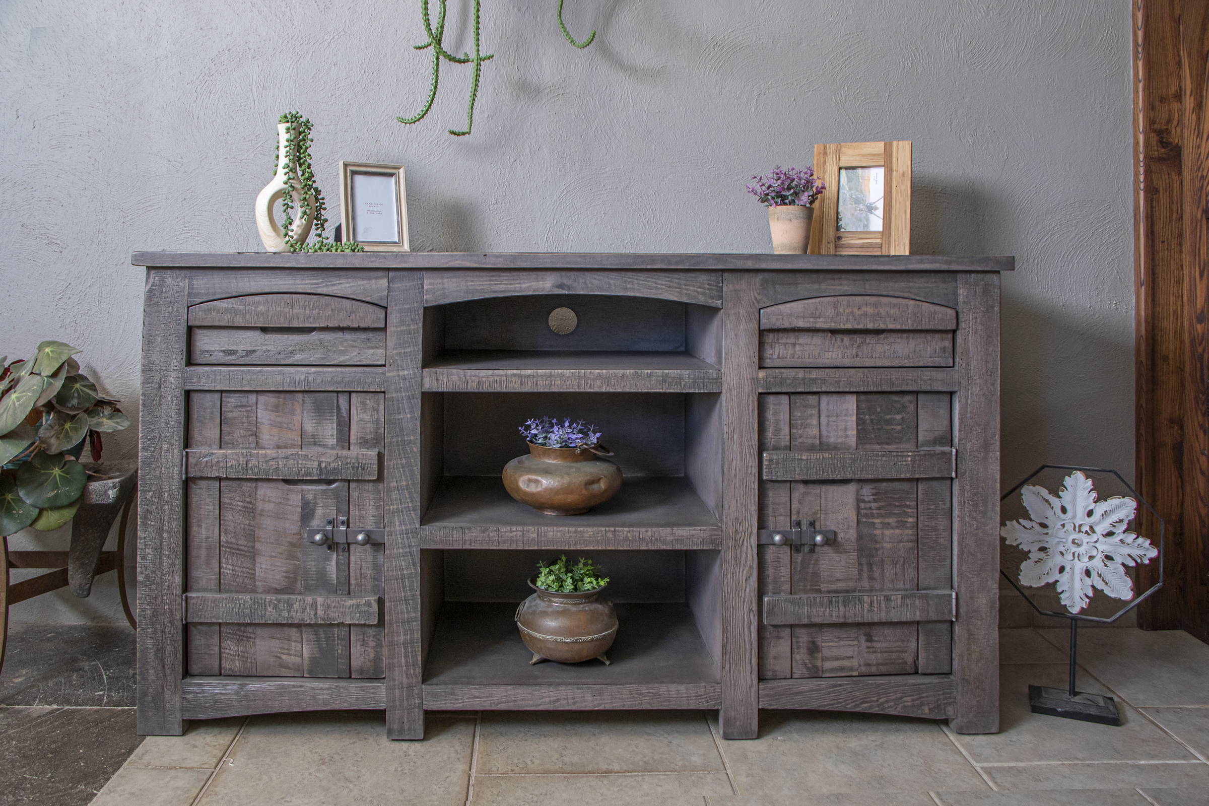 International Furniture Direct San Antonio IFD6401STN60 Rustic TV Stand with Wire Management