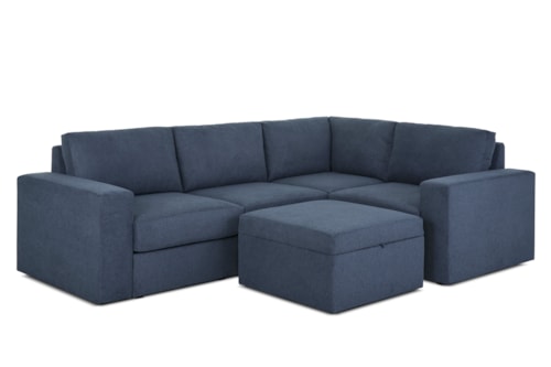 Flex 4-Seat Sectional with Wide Arm and Storage Ottoman - Denim