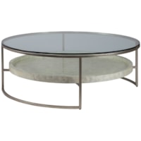 Transitional Round 50-Inch Cocktail Table with Glass Top