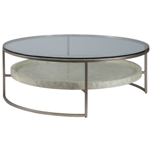 Transitional Round 50-Inch Cocktail Table with Glass Top