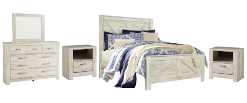Queen Crossbuck Panel Bed, Dresser, Mirror And 2 Nightstands