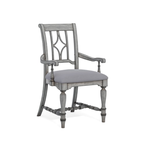 Relaxed Vintage Dining Arm Chair with Upholstered Seat