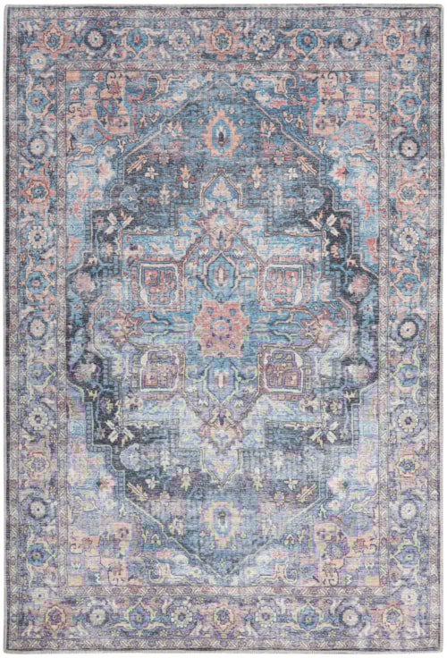5'3" X 7'3" Light Blue Multi Rectangle Rug