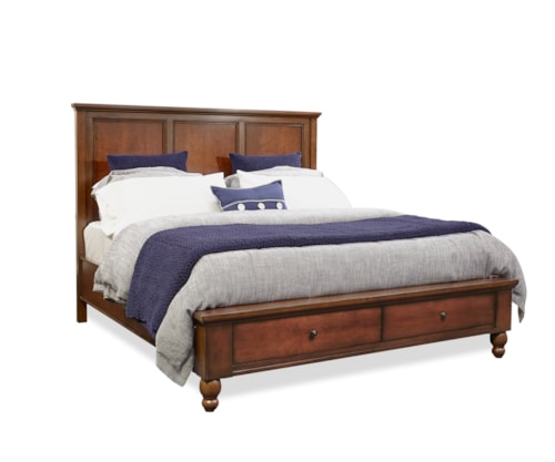 Transitional California King Storage Panel Bed with Headboard Charging Ports