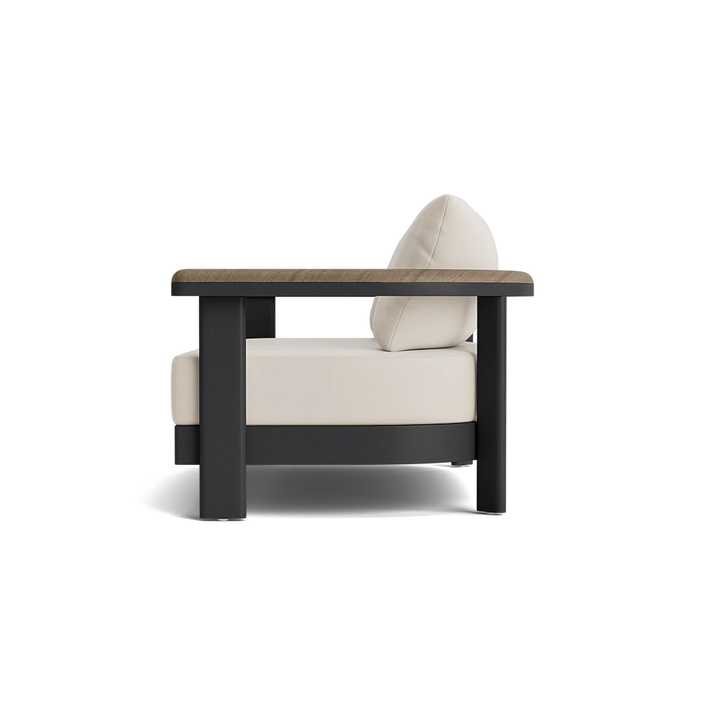 Cushioned Aluminum Loveseat w/Teak Arms