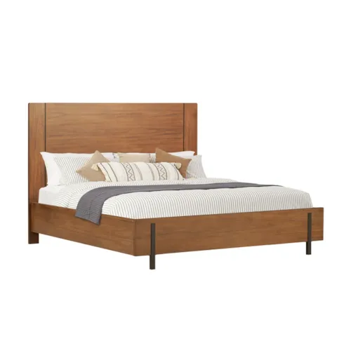 Mid-Century Queen Panel Bed with Gunmetal Accent