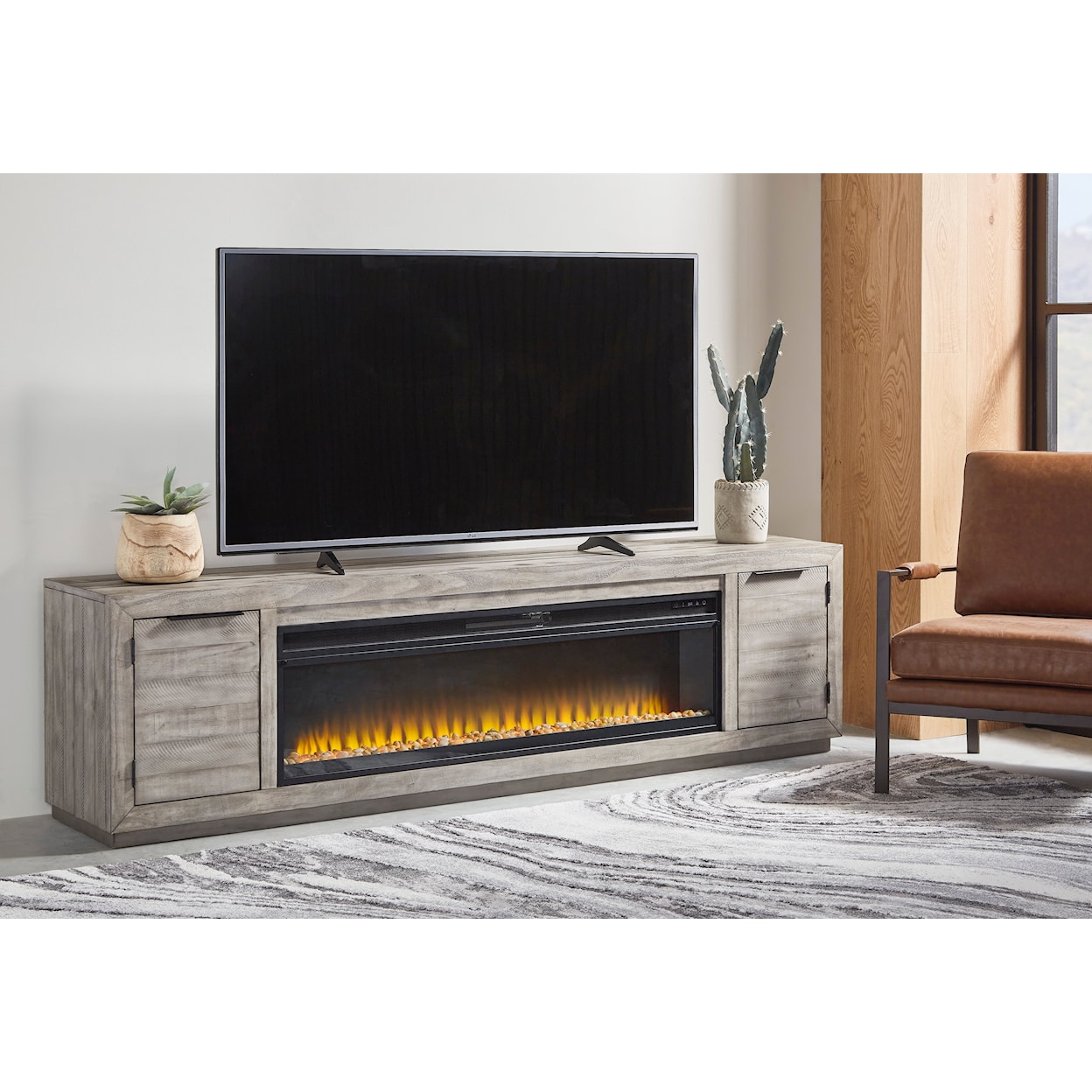 Benchcraft Naydell 92" TV Stand with Electric Fireplace
