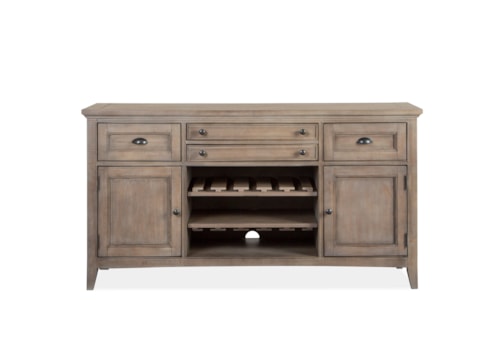 Transitional 4-Drawer Buffet with Wine Bottle Rack
