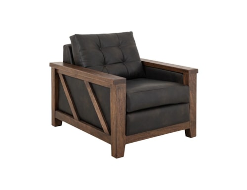 Transitional Button Tufted Arm Chair with Wooden Frame