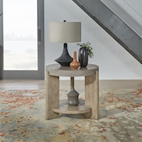 Contemporary Faux Concrete Round End Table with Open Shelf
