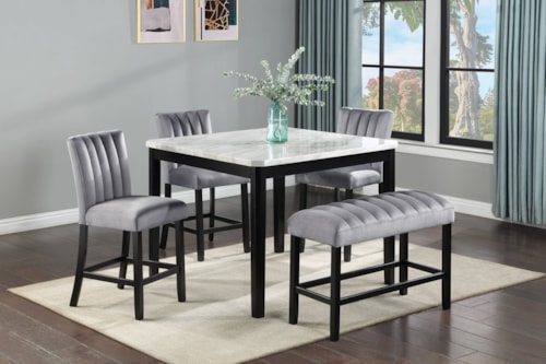 5-Piece Counter Height Dining Set with Upholstered Bench