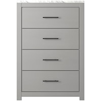 Gray Finish 4-Drawer Chest with Faux Marble Top