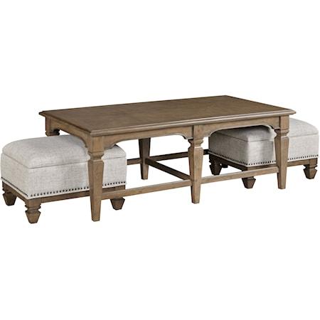 Traditional Nesting Coffee Table with 2 Ottomans