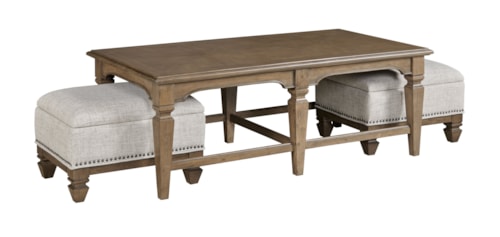 Traditional Nesting Coffee Table with 2 Ottomans
