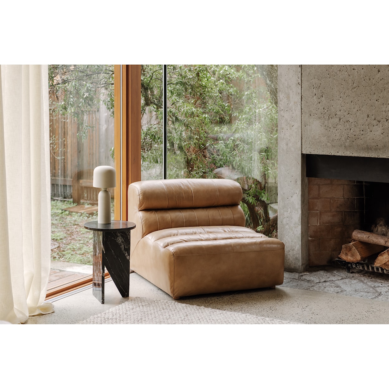 Moe's Home Collection Ramsay Ramsay Leather Slipper Chair Tan