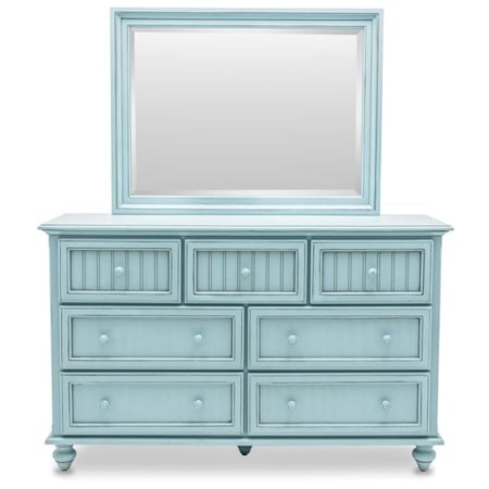 Sea Winds Trading Company Monaco Bedroom B81837-BLEUx1+B81838-BLEUx1 Coastal 7-Drawer Dresser and Mirror - Bleu | Furniture and More | Dresser + Mirror Combo Sea Winds Trading Company Monaco Bedroom B81837-BLEUx1+B81838-BLEUx1 Coastal 7-Drawer Dresser and Mirror - Bleu | Furniture and More | Dresser + Mirror Combo