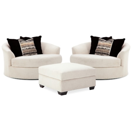 2 Oversized Swivel Chairs And Ottoman