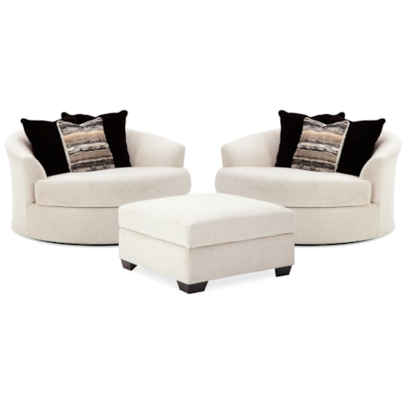 2 Oversized Swivel Chairs And Ottoman
