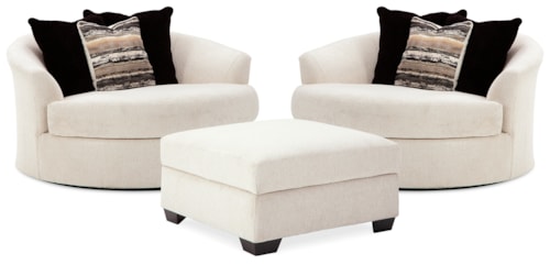 2 Oversized Swivel Chairs And Ottoman