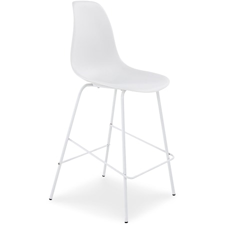 White Counter Height Bar Stool with Molded Plastic Seat