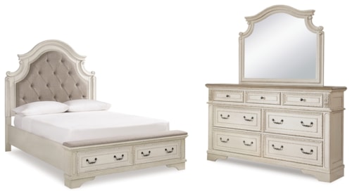 Queen Storage Bed, Dresser And Mirror