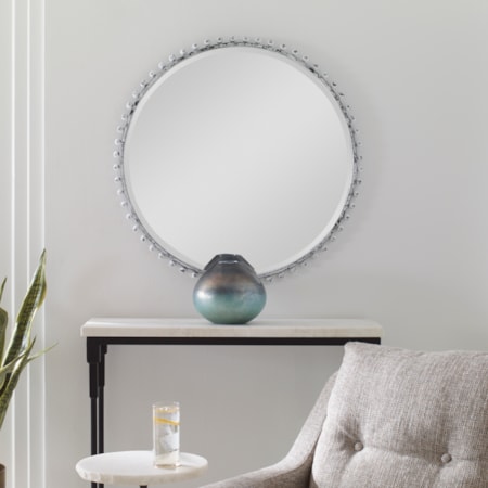 Taza Aged White Round Mirror