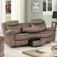 Casual Dual Power Reclining Sofa with Drop Down Center Tray