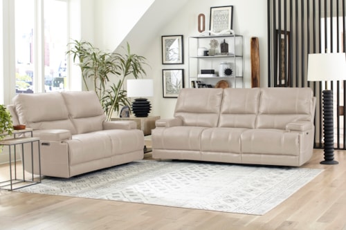Casual Cordless Power Reclining Sofa and Loveseat Set with Power Headrests