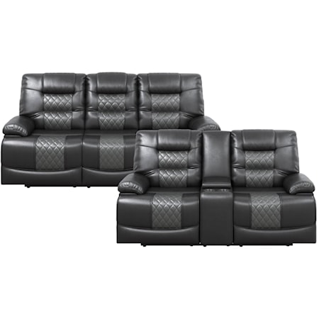 Transitional Reclining 2-Piece Living Room Set with USB Ports