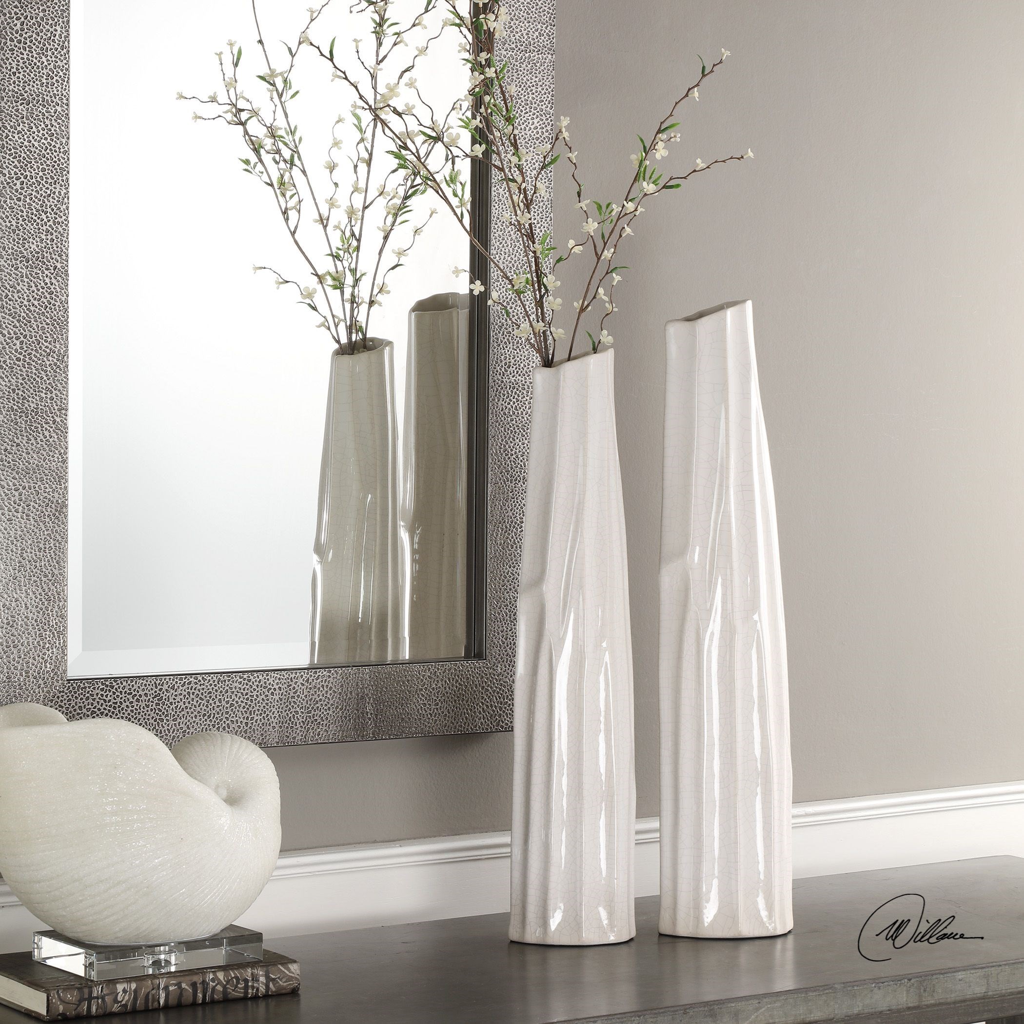 Kenley Crackled White Vases S/2