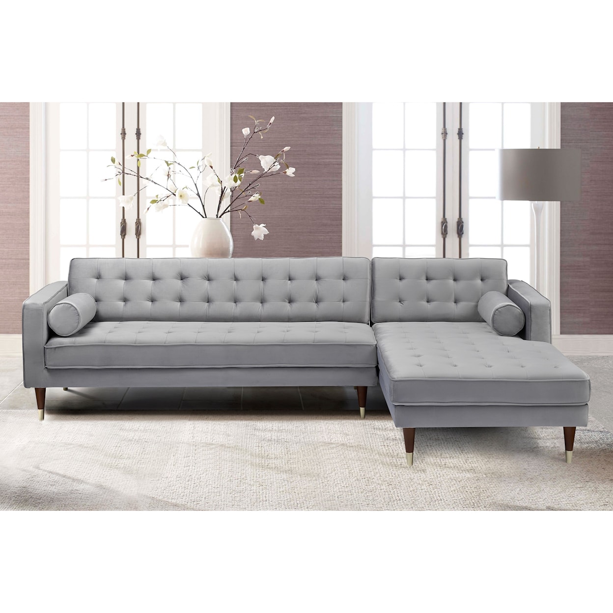 Armen Living Somerset- Velvet Mid Century Modern RAF Sectional