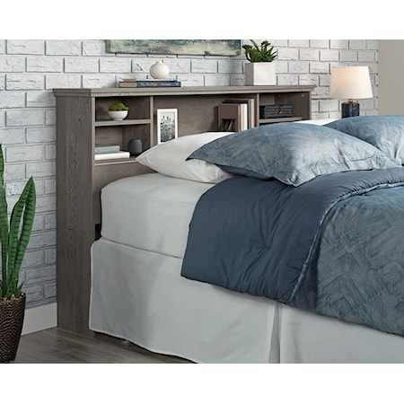 Transitional Full/Queen Storage Headboard with Adjustable Shelving