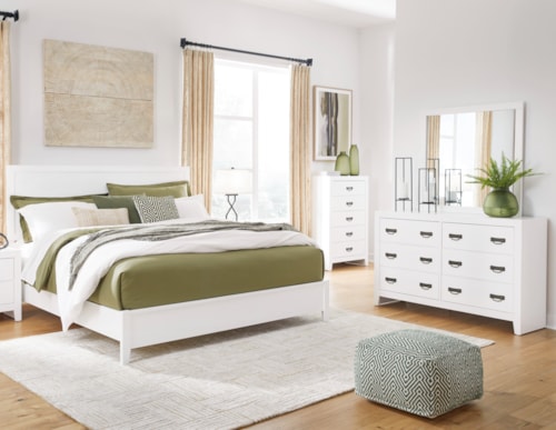 King Panel Bed, Dresser And Mirror