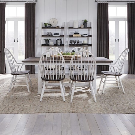 7-Piece Trestle Table and Windsor Back Chair Set