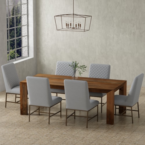Contemporary 7-Piece Dining Set with Six Upholstered Side Chairs